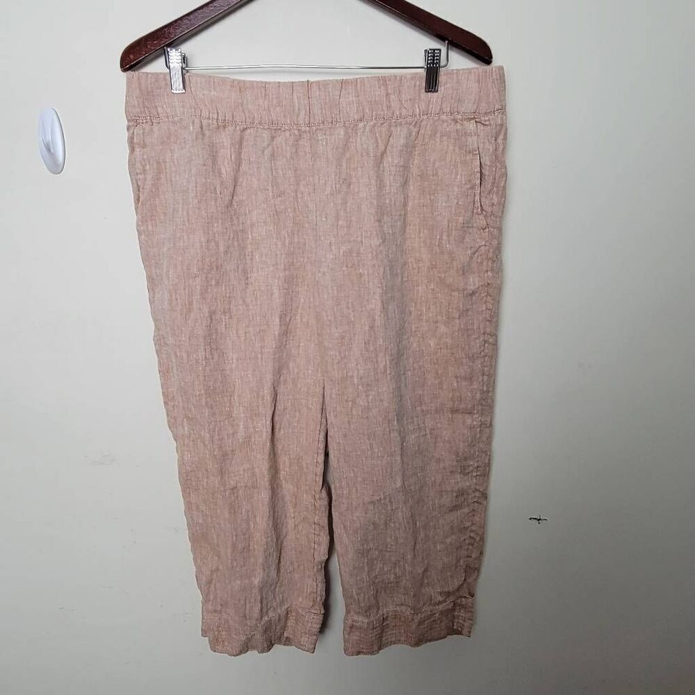 J. Jill Pure jill Linen Cropped Light Sable Large Petite Pants Pull on Trapunto-